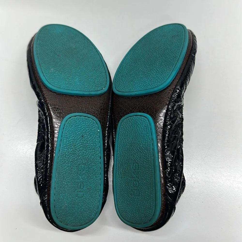 Tieks Ballet Flats Slip On Shoes Croc Patent Leather Obsidian Black Blue Size 7